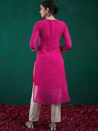 Indo Era Leheriya Printed Thread Work Straight Kurta