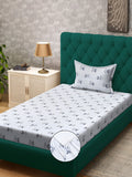 KLOTTHE White & Grey Floral Printed 300TC Fitted Single Bedsheet & 1 Pillow Cover