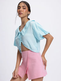 DressBerry Basual Solid Short Sleeves Shirt-Style Top
