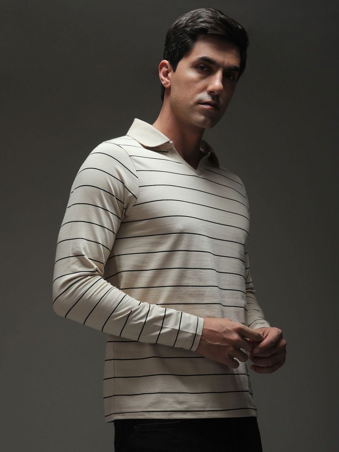 DILLINGER Men Regular Long Sleeve Polo Striped Tshirt