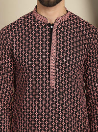 Anouk Kolar Mandarin Sulam Geometrik Labuci Kapas Kurta Lurus