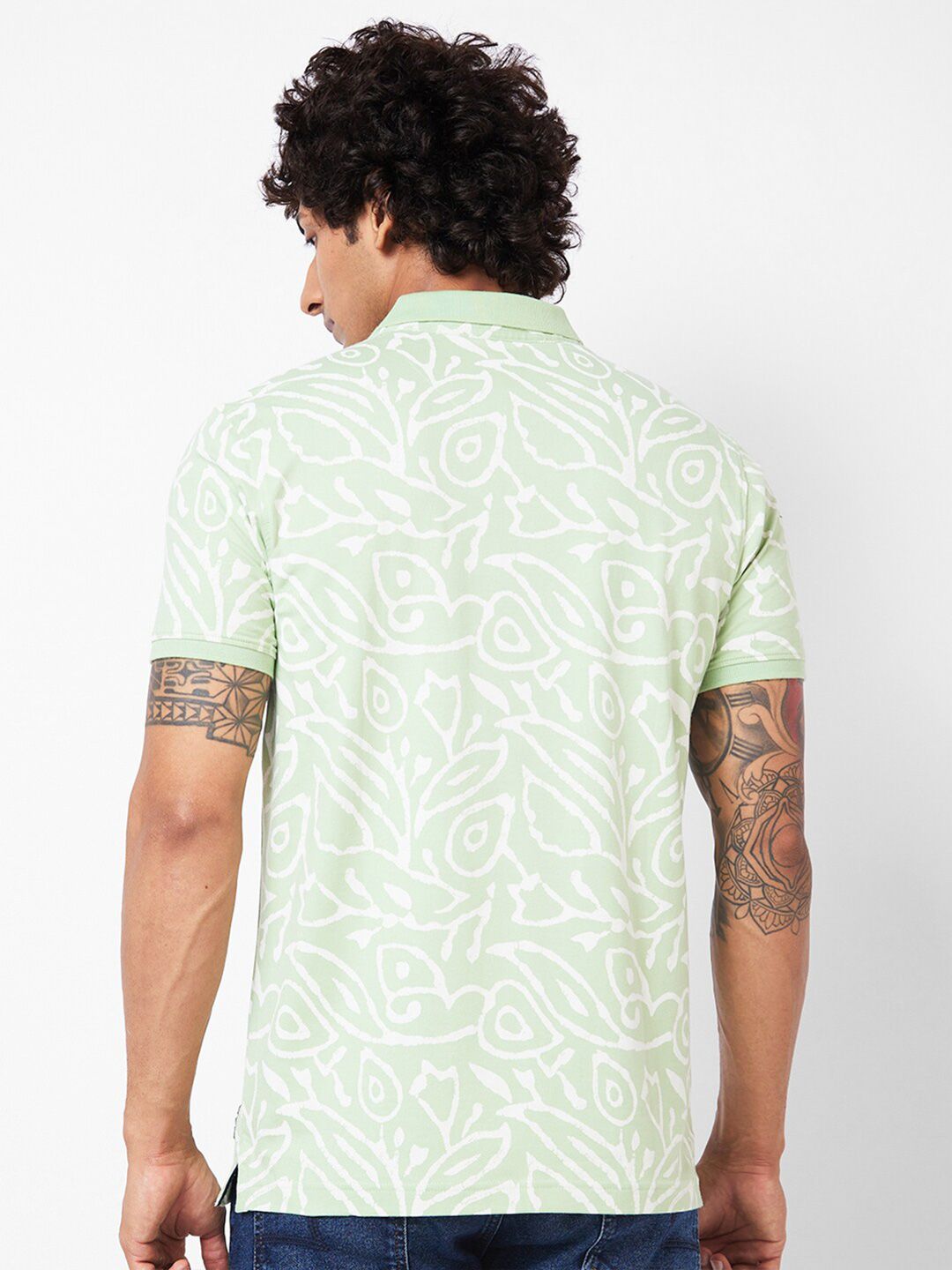 SPYKAR Floral Printed Polo Collar Slim Fit T-shirt