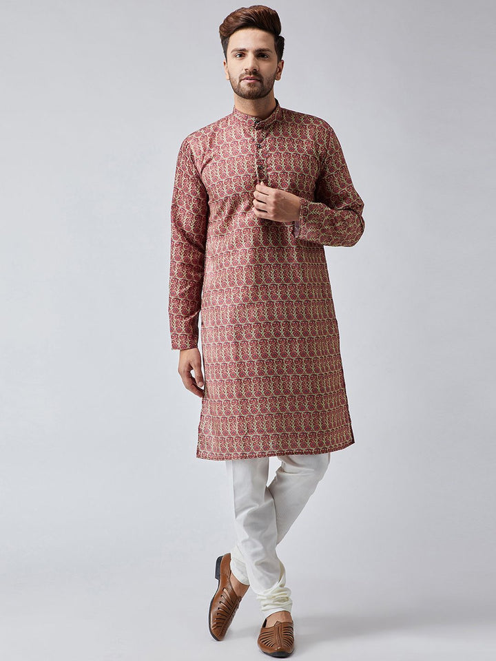 SOJANYA Men Maroon Printed Straight Kurta