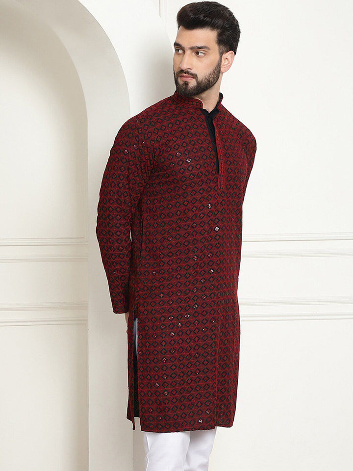 SOJANYA Geometric Embroidered Sequinned Pure Cotton Kurta