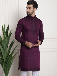 SOJANYA Woven Design Mandarin Collar Thread Work Kurta