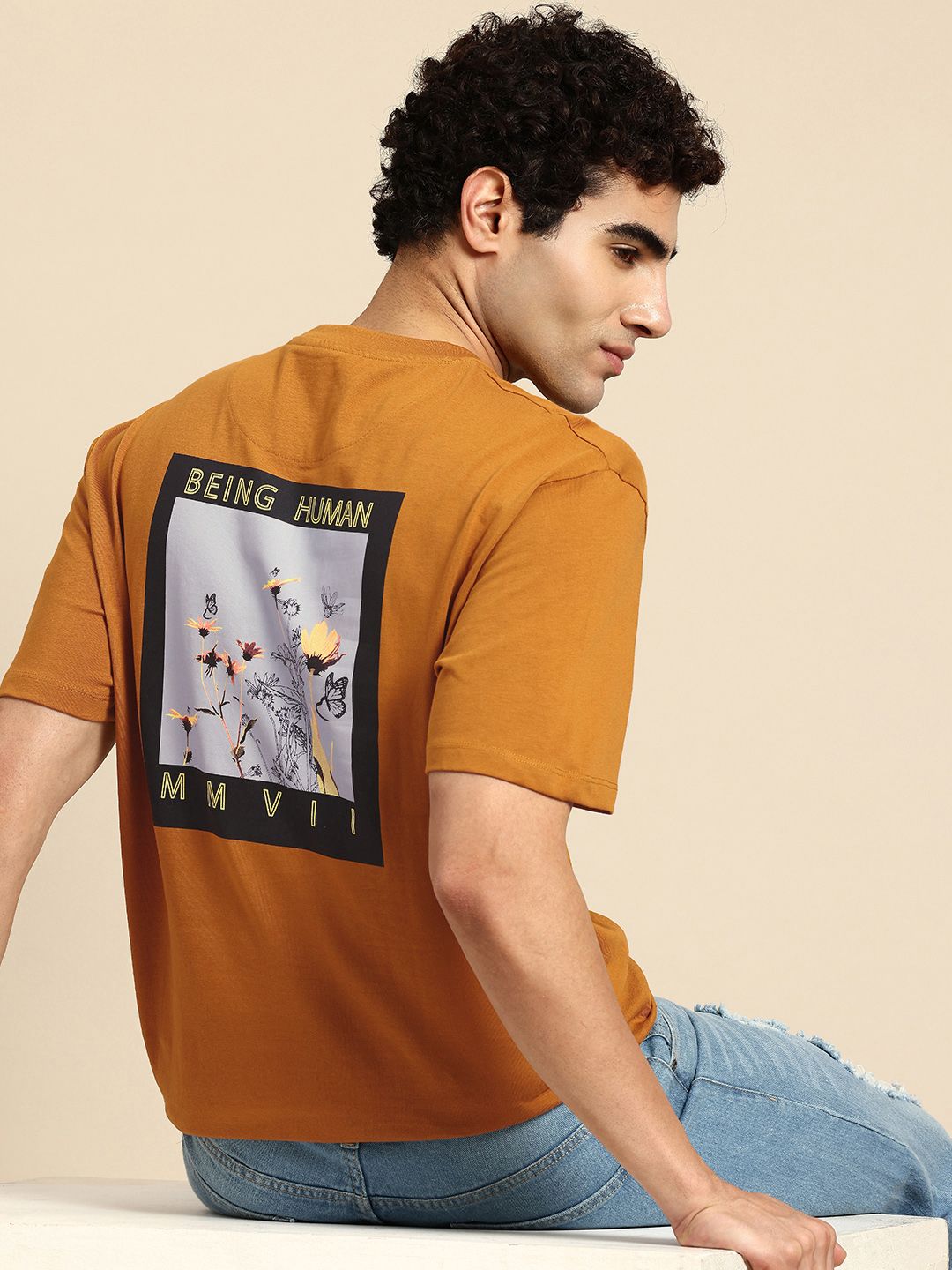 Being Human Graphic Printed Drop-Shoulder Sleeves Pure Cotton Easy Fit T-shirt