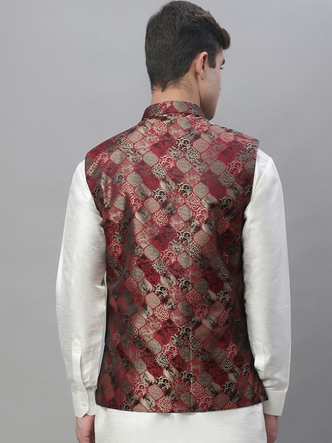 Anouk Men Maroon Woven Design Nehru Jacket