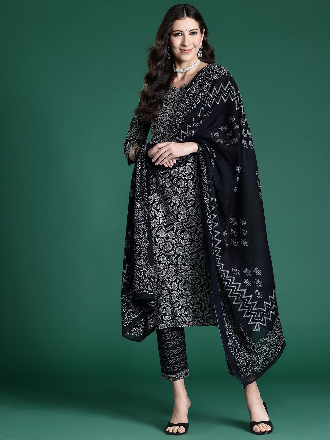 Indo Era Women Ethnic Motifs Printed Regular Pure Cotton Kurta with Trousers & With Dupatta