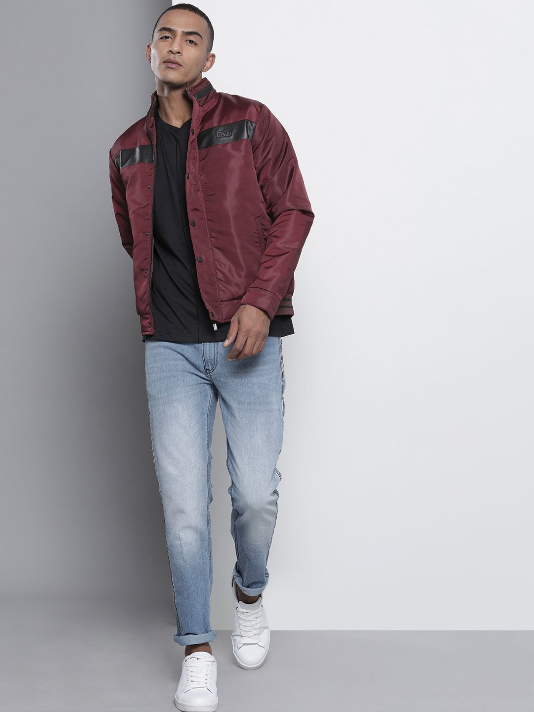 The Indian Garage Co Men Slim Fit Bomber Jacket with Insert Pockets