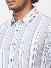 SPYKAR Vertical Striped Spread Collar Short Sleeves Cotton Casual Shirt