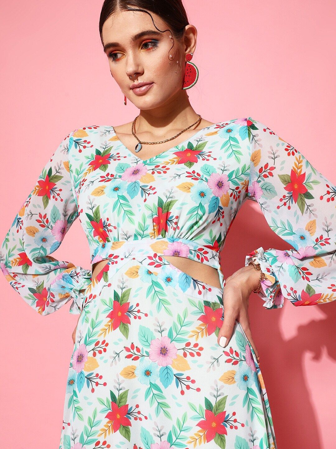 STREET 9 Green Floral Georgette Maxi Dress