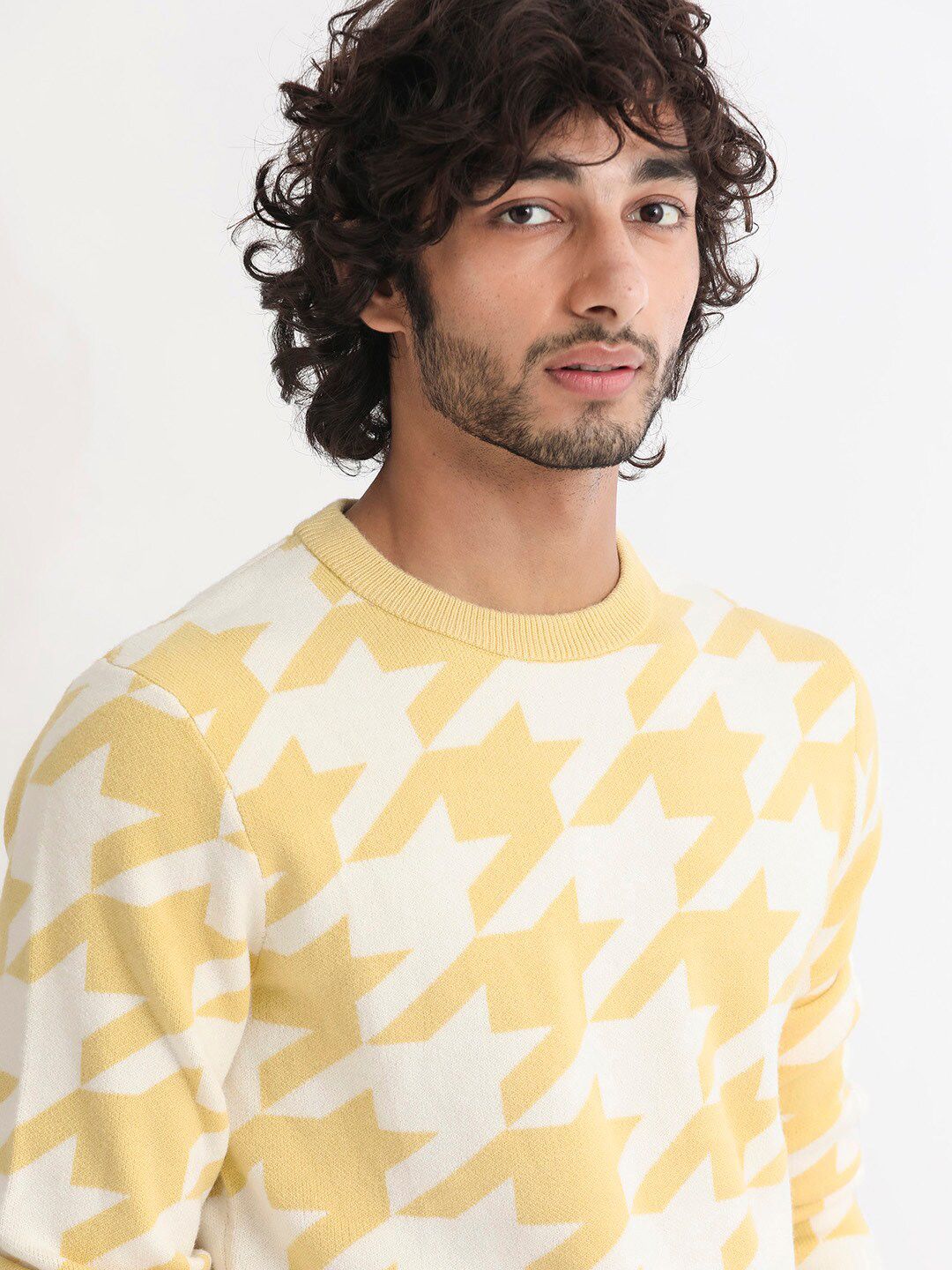 RARE RABBIT Men Honder Crew Neck Abstract Printed Sweater