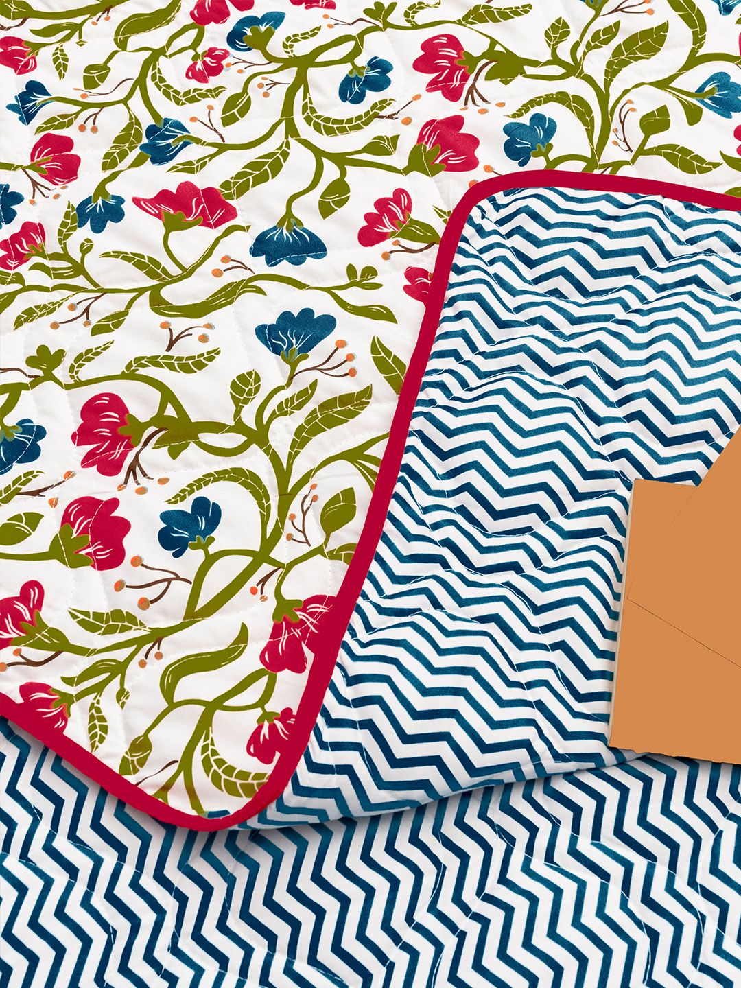 URBAN SPACE Pink & Blue Floral Microfiber AC Room 300 GSM Double Bed Blanket