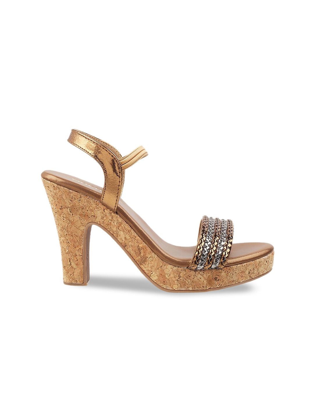Mochi Gold-Toned Textured Block Heels