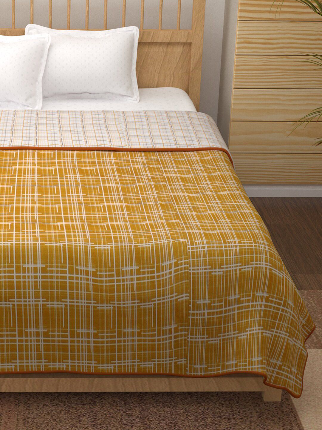 Story@home Yellow & White Striped AC Room 150 GSM Reversible Cotton Double Bed Dohar
