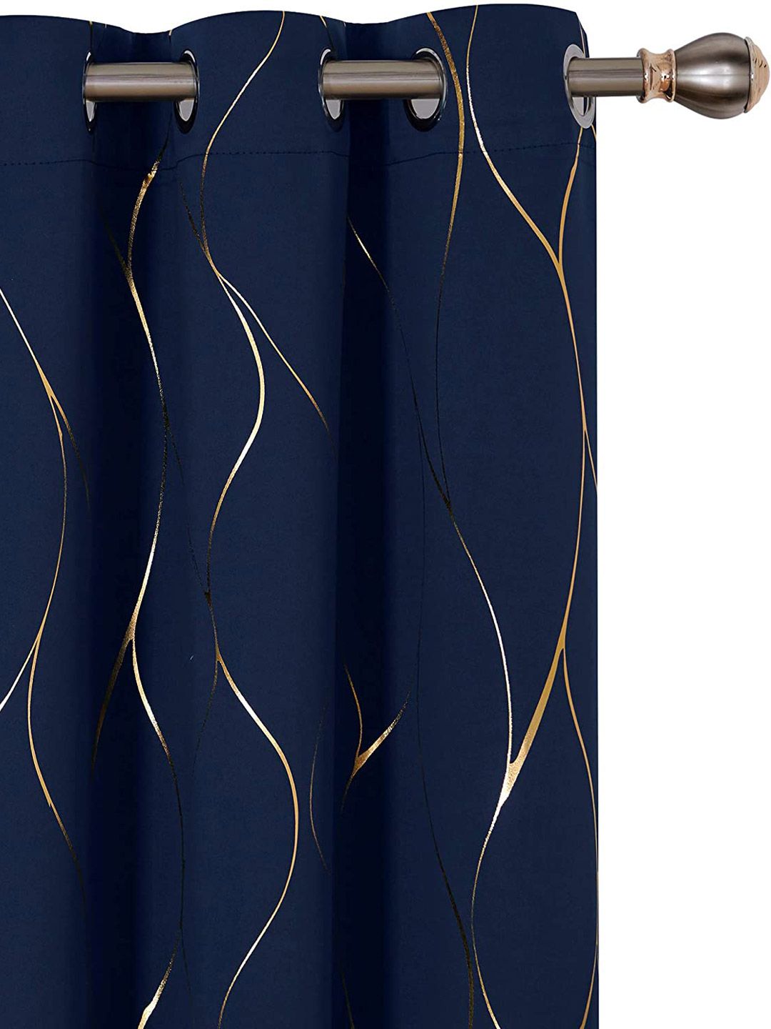 URBAN SPACE Gold Foil Navy Blue & Gold-Toned Printed Black Out Door Curtain