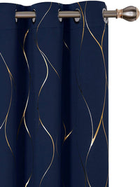 URBAN SPACE Gold Foil Navy Blue & Gold-Toned Printed Black Out Door Curtain