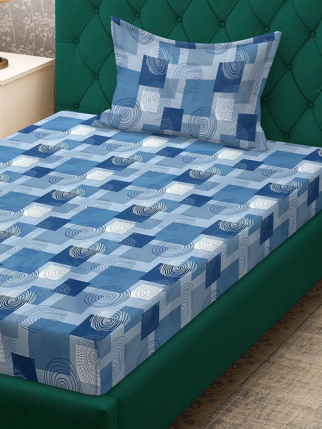 Moda Rapido X KLOTTHE Blue & White Printed Pure Cotton Single Bedsheet With Pillow Covers
