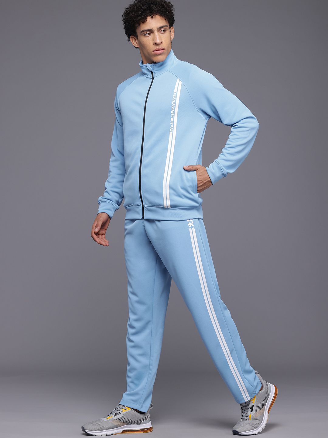 HRX by Hrithik Roshan Striped Detail Rapid-Dry Running Zip-Up Tracksuit