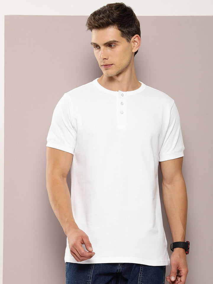 DILLINGER Men Henley Neck Honeycomb Structure T-shirt