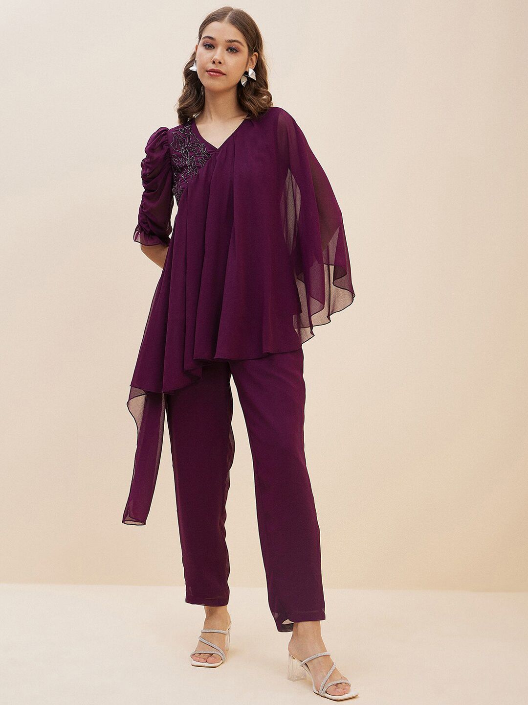 Antheaa Purple Embellished Top With Trousers
