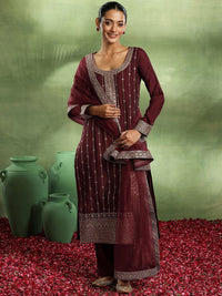 Libas Floral Embroidered Sequinned Straight Kurta with Trouser & Dupatta