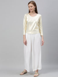 Global Desi Women Off-White & Golden Ethnic Printed Top