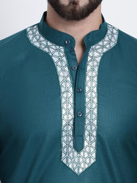 SOJANYA Men Green & Silver Pure Cotton Yoke Design Gotta Patti Kurta