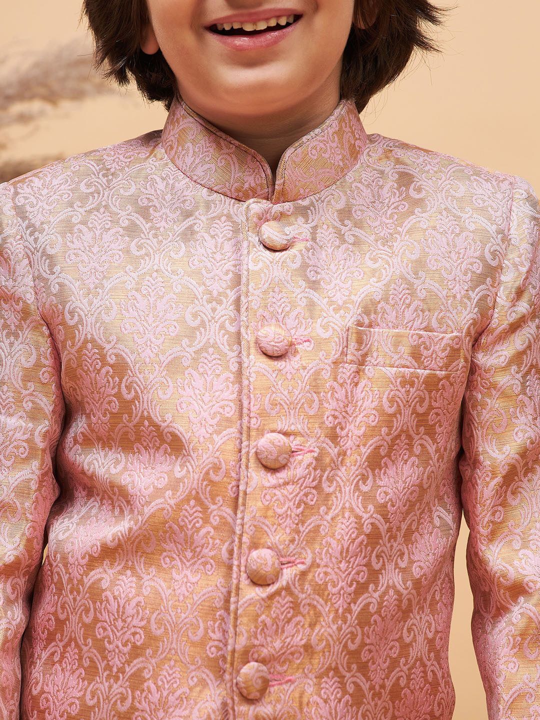 VASTRAMAY Boys Self Design Slim-Fit Bandhgala Blazer