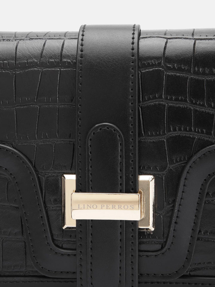 Lino Perros Croc Textured Structured Shoulder Bag
