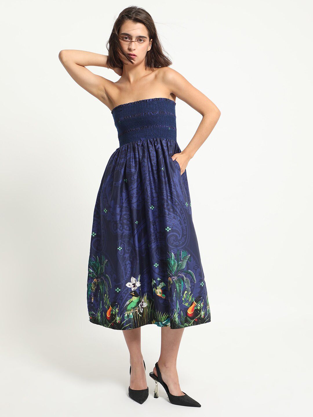 RAREISM Pure Cotton Tropical Print Tube Dress