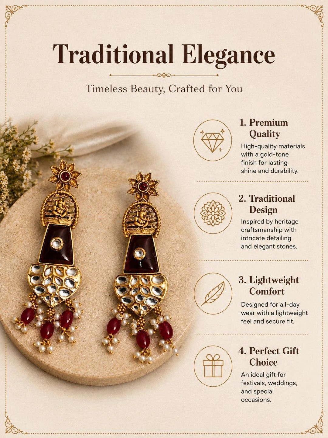 PANASH Gold Plated Cubic Zirconia Studded Contemporary Drop Earrings