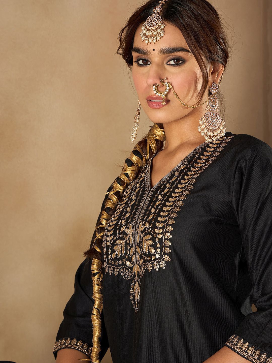 Indo Era Women Ethnic Motifs Embroidered Regular Liva Kurta with Sharara & With Dupatta