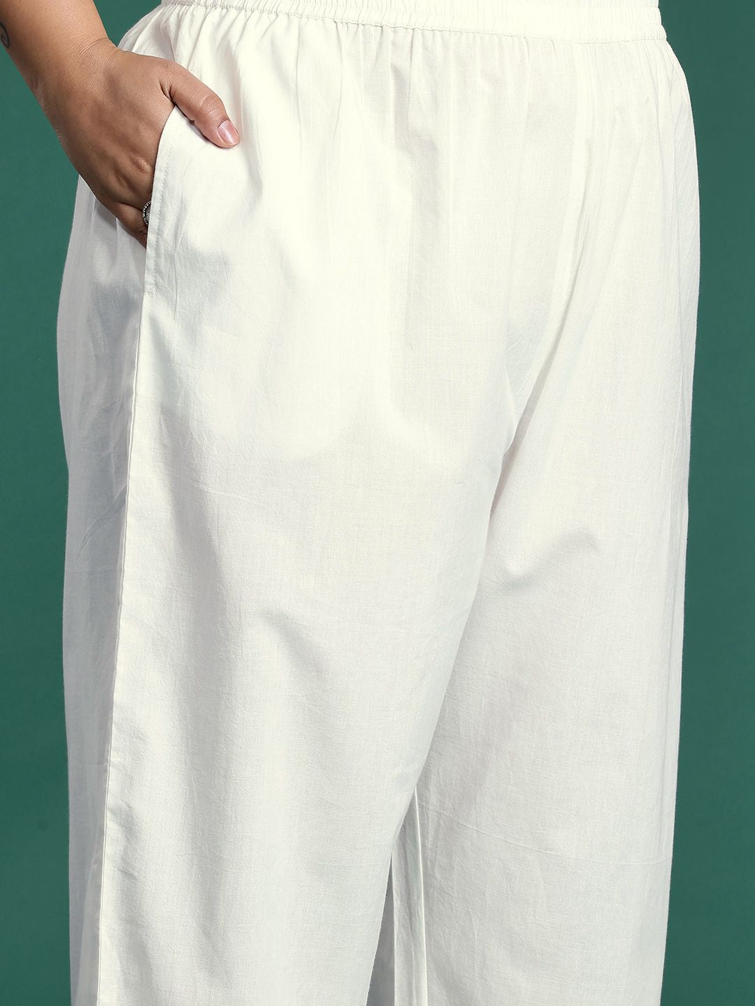 Indo Era Plus Size Floral Embroidered Thread Work Pure Cotton Kurta Set