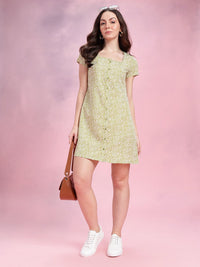 DressBerry Abstract Print Square Neck A-Line Dress