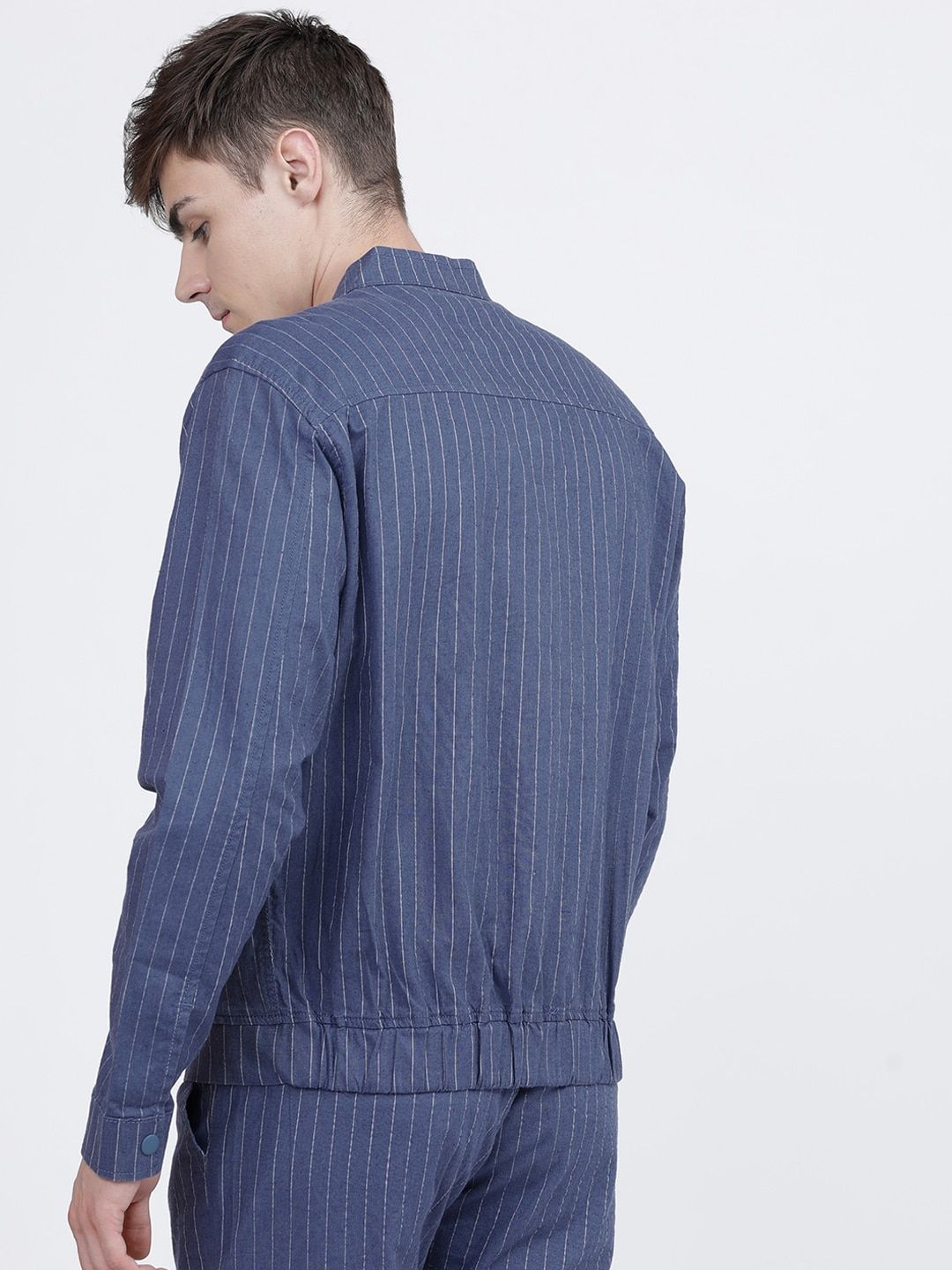 HIGHLANDER Men Blue Striped Bomber Jacket
