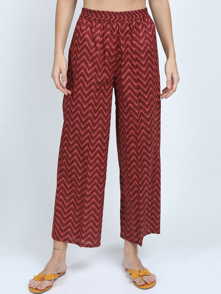 Vishudh Women Maroon Floral Printed Pure Cotton Kurta With Palazzos