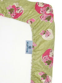 KLOTTHE Kids Green Printed 400TC Cotton Single Fitted Bedsheet Set 2.25m x 1.5m