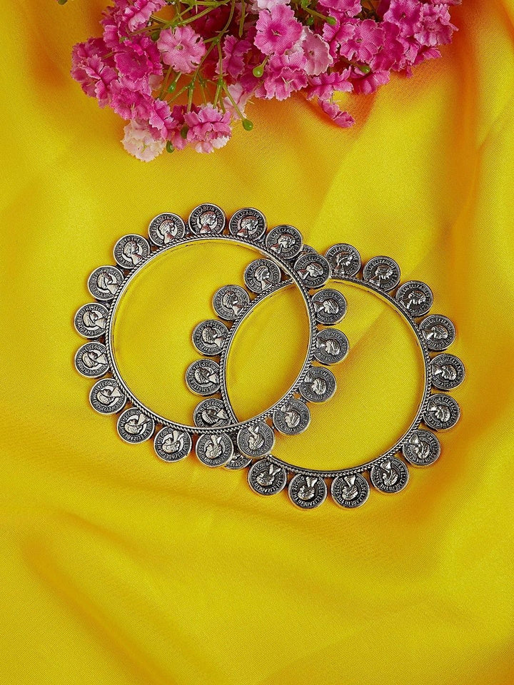 PANASH Set of 2 Silver-Plated Oxidised Bangles