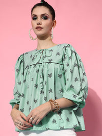 STREET 9 Green Floral Print Crepe Top
