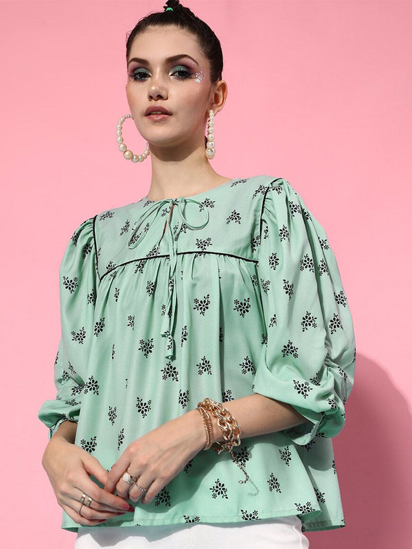 STREET 9 Green Floral Print Crepe Top
