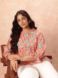 all about you Plus Size Floral Print Mandarin Collar Puff Sleeve Shirt Style Top