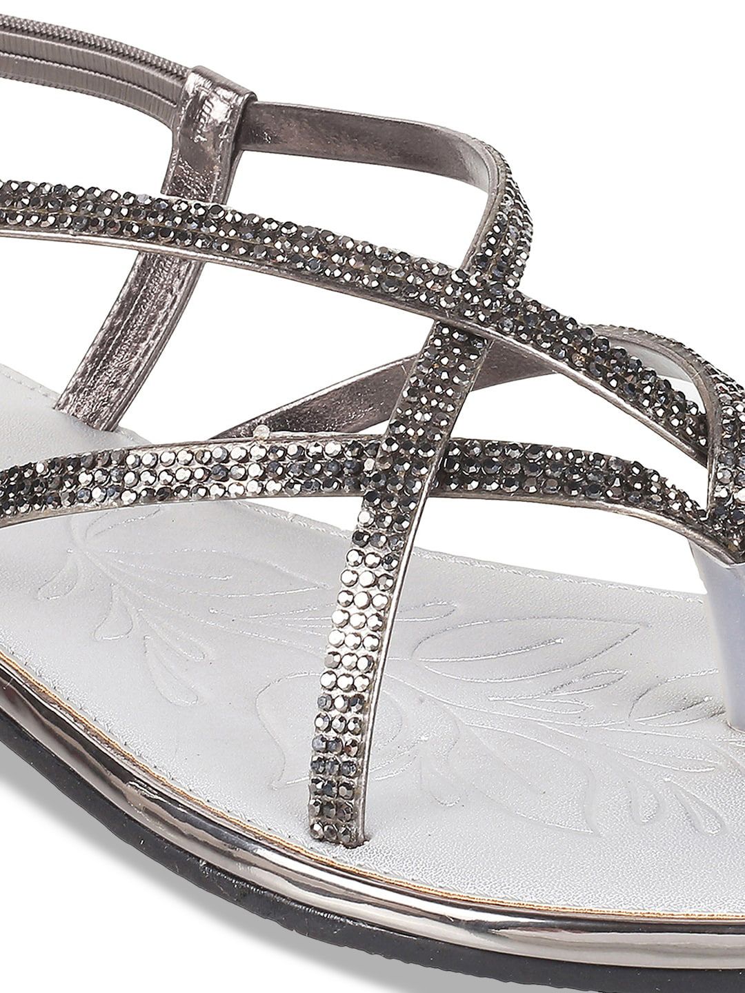 Mochi Embellished Strappy Open Toe Flats With Backstrap