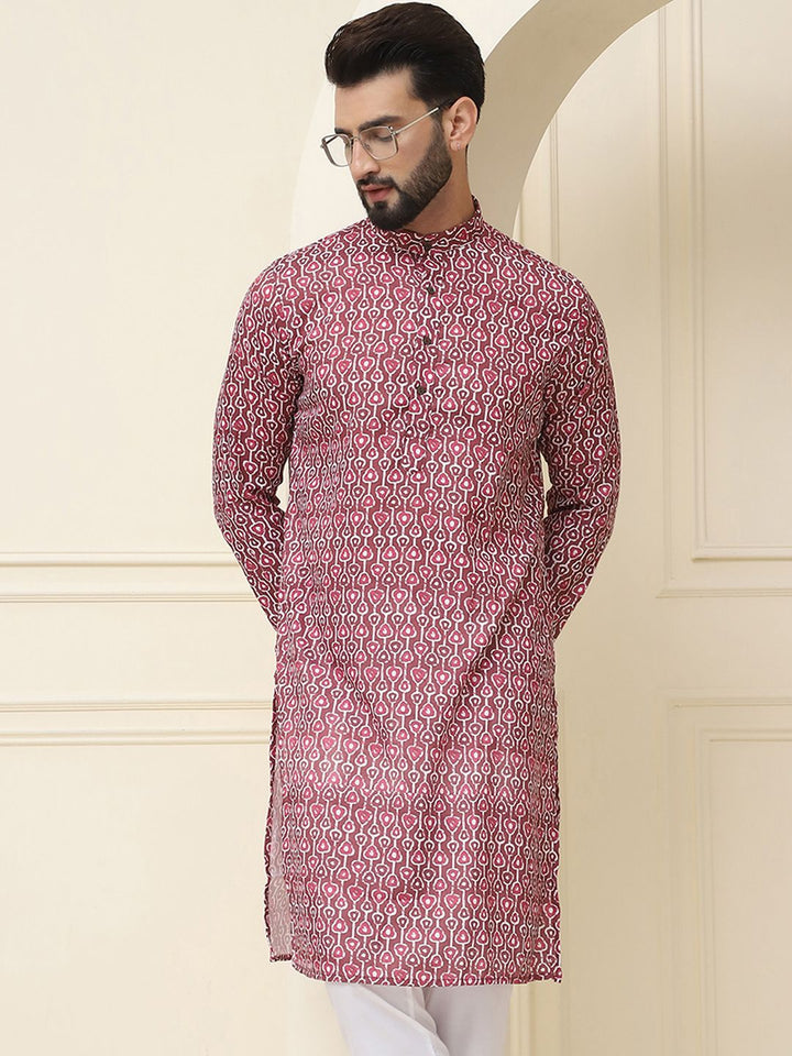 SOJANYA Men Black & Grey Ethnic Motifs Printed Cotton Kurta