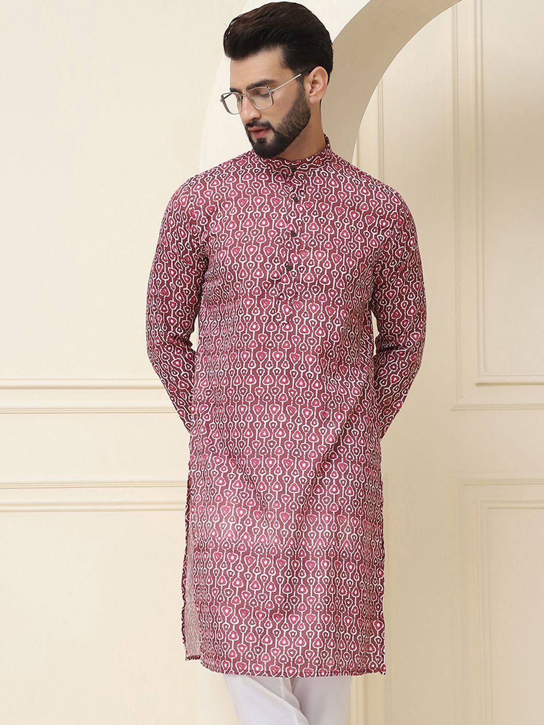 SOJANYA Men Black & Grey Ethnic Motifs Printed Cotton Kurta