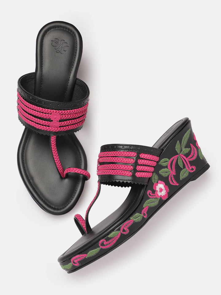 House of Pataudi Floral Embroidered Wedges