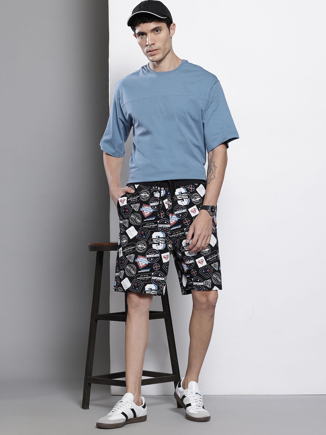 The Indian Garage Co Men Superman Printed Loose Fit Shorts