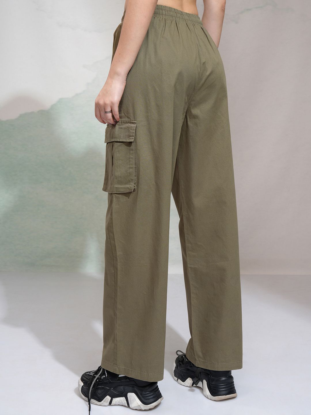 Street By Tokyo Talkies Women Straight Fit High-Rise  Cargos Parachute Trousers