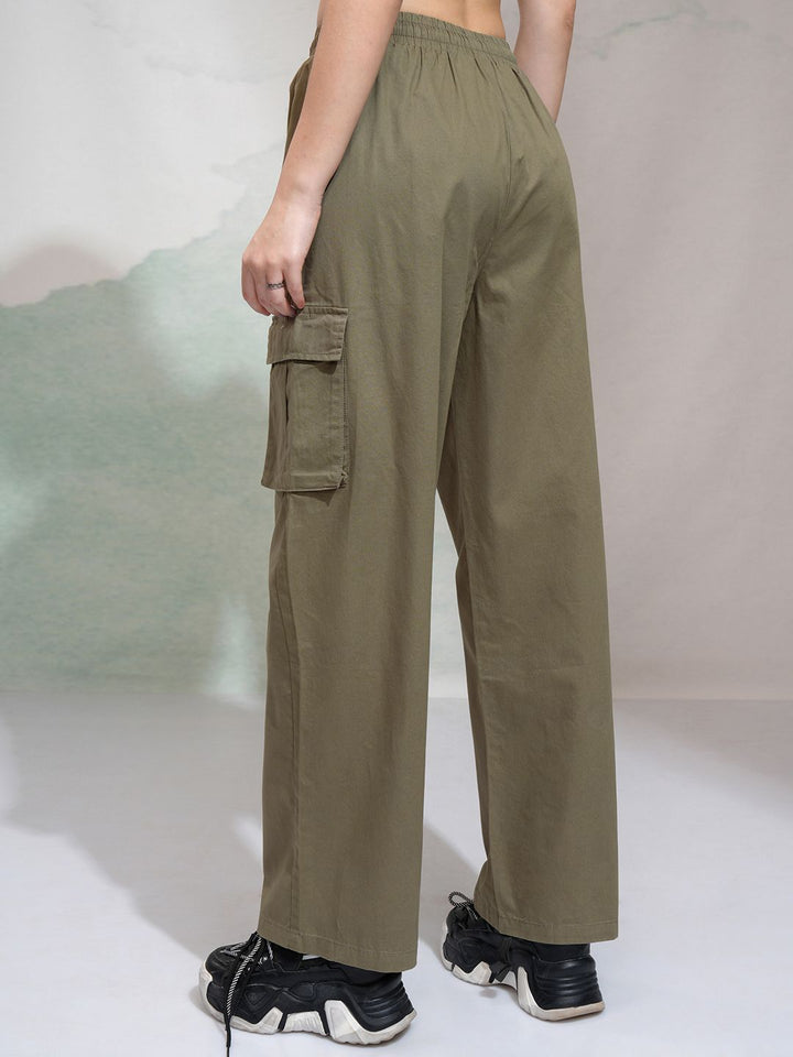Street By Tokyo Talkies Women Straight Fit High-Rise  Cargos Parachute Trousers