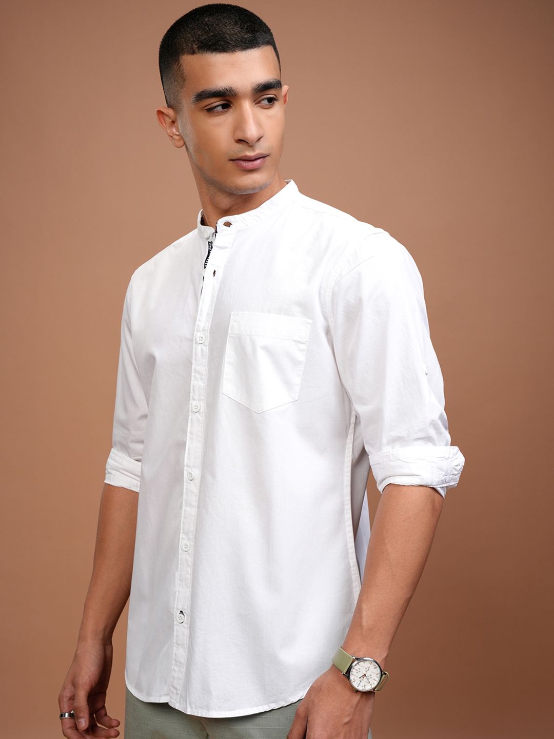 HIGHLANDER Men White Slim Fit Casual Shirt
